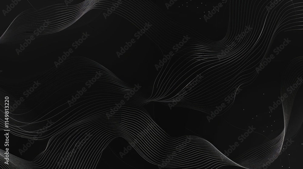 Poster abstract black background with flowing lines, creating a sense of depth and movement.
