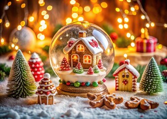 Enchanting Christmas snow globe: festive treats nestled in a miniature winter wonderland, perfect for holiday food photography.