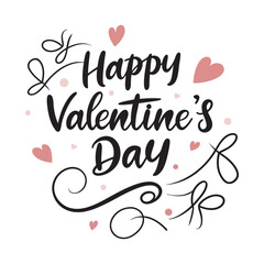 Obraz premium Beautiful handwritten Happy Valentine's Day text with a heart decoration for seasonal designs,Valentine's Day themed hand-drawn lettering artwork for posters and gift tags