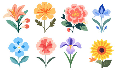 PNG Colorful floral vector illustrations, isolated element set, transparent background