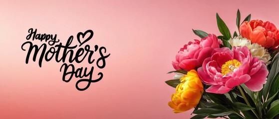 Happy Mothers Day Pink Peonies Bouquet Floral Greeting Card