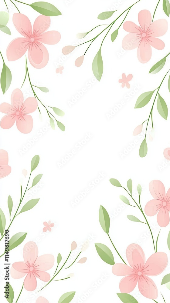 Poster floral delight with soft pink and green patterns enhancing a serene white backdrop