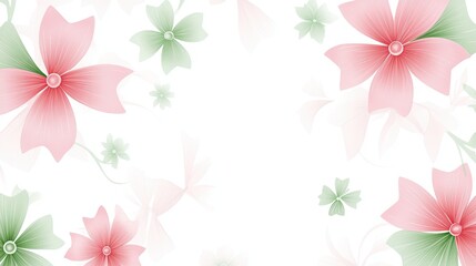 Fototapeta premium Delicate Floral Design With Pink and Green Accents on a Soothing White Canvas