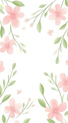 Obraz premium Floral Delight With Soft Pink and Green Patterns Enhancing a Serene White Backdrop