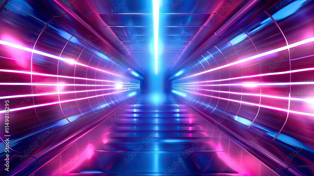 Poster a vibrant, futuristic tunnel illuminated with neon lights creating a sci-fi atmosphere.