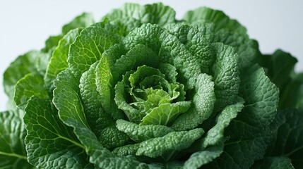 Close-up of a fresh, vibrant green cabbage head.