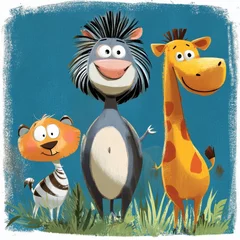  Three Cartoon Animals Stand Together In Grass © 11faqihtanjung