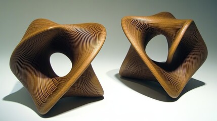 Intricate Wooden Sculptures Showcasing the Elegance of Three-Dimensional Forms and Curves