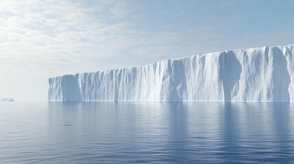 Majestic iceberg wall in calm ocean.