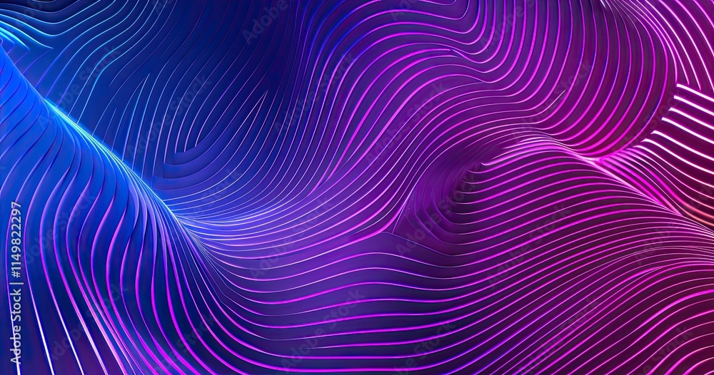 Poster abstract wave pattern in vibrant blue and purple colors, creating a dynamic visual effect.