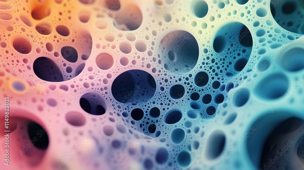 Poster abstract 3d render of interconnected bubbles colorful cave-like structure digital art