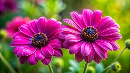 Obraz premium Two Pink Flowers with Black Centers, Close-Up Macro Landscape Photography