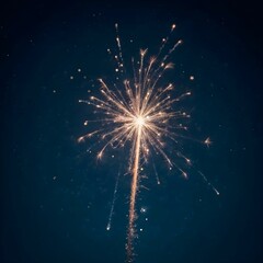 Sparkler Firework Burning Brightly in Dark Blue Night Sky for New Year Celebration and Festive Party Background