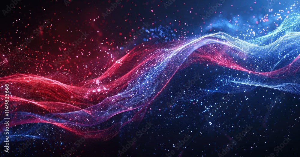 Aufkleber abstract waves of red and blue light with sparkling particles create a dynamic visual effect.