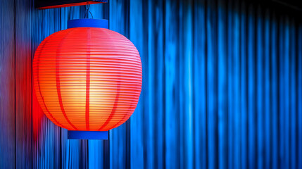 Illuminated Red Paper Lantern Against Blue Drape Illustration