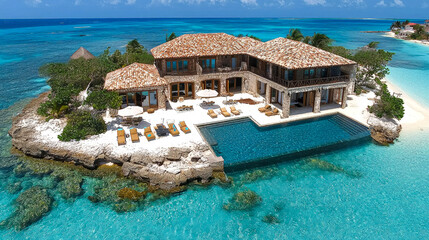 Obraz premium Luxurious island villa with infinity pool.
