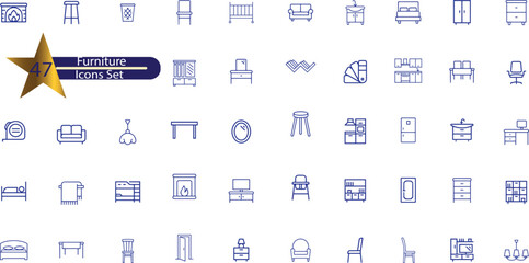 Furniture icon set. Containing sofa, chair, table