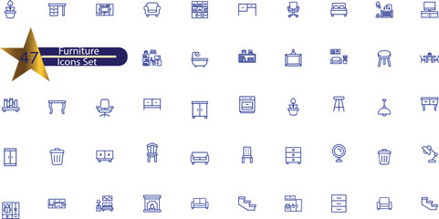 Furniture icon set. Containing sofa, chair, table