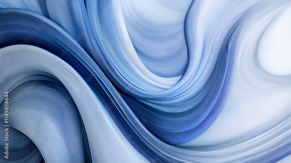 Poster abstract blue and gray swirling textures with gradient patterns, creating a modern and calming desig