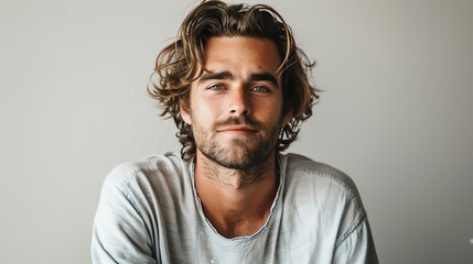 Fototapeta premium Portrait of a young man with brown hair and a beard.