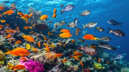 Fototapeta premium Vibrant Coral Reef Ecosystem with Colorful Fish