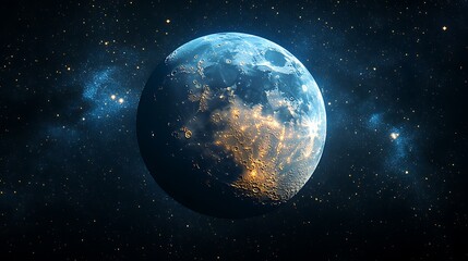Obraz premium Shining crescent moon with blue hues floats in a serene cosmic setting image