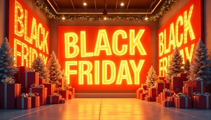 Black Friday glowing bold text neon sign