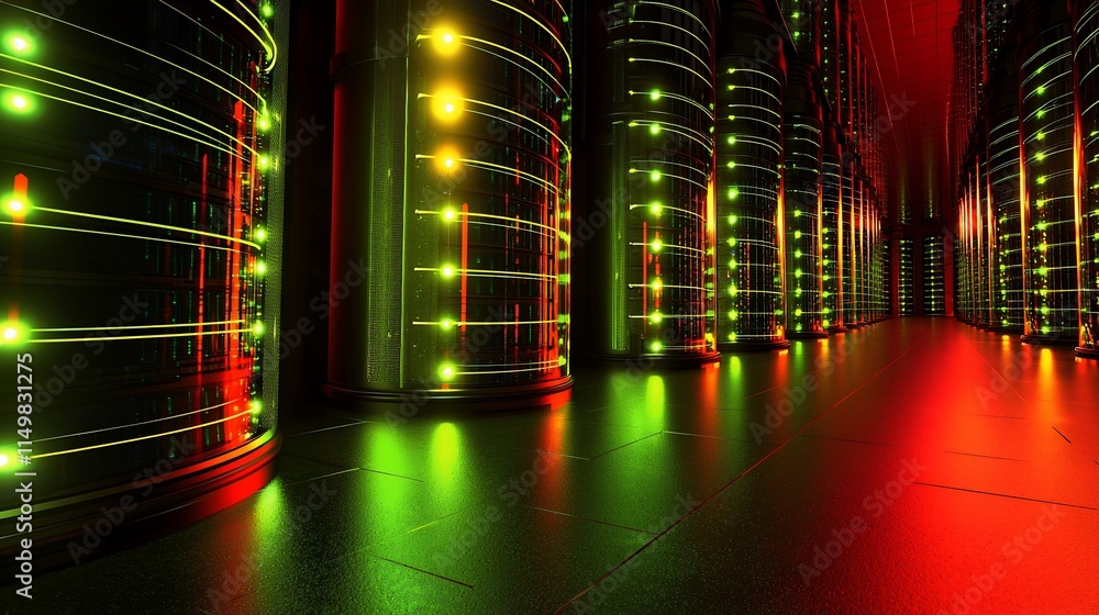 Poster Illuminated Server Racks In A Modern Data Center