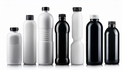 Black and white bottles - Set of black and white plastic bottles isolated white background