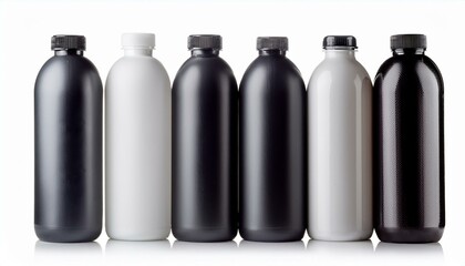 Black and white bottles - Set of black and white plastic bottles isolated white background