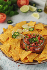 Fresh homemade pico de gallo with corn chips