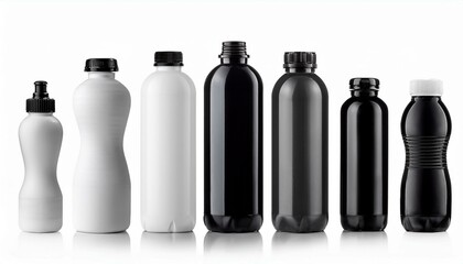 Black and white bottles - Set of black and white plastic bottles isolated white background