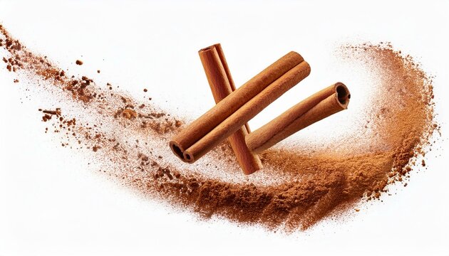 Cinnamon sticks - Flying cinnamon sticks, isolated white background