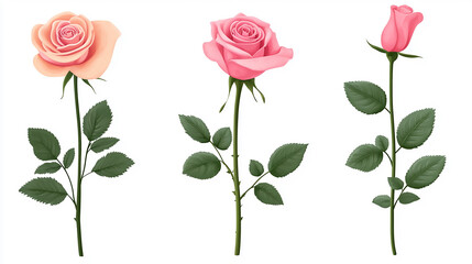 Stunning Peony Collection on White Background Pink and white blooming roses gifrt with love Charming Botanical Illustration for a Spring Celebration
