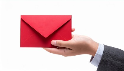 Hand holding envelope - Hand holding a red envelope isolated white background