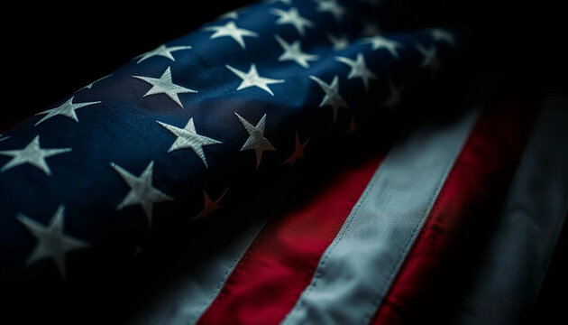 Close-Up Microphotography of a Folded American Flag with Detailed Textures and Dramatic Lighting