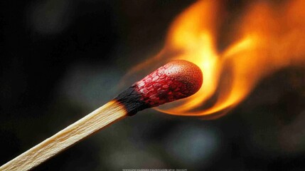 Matchstick Igniting with Flames in Dark Background Close-Up Shot