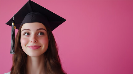 
A student Graduate wear Graduation cap , on a cheerful solid background,