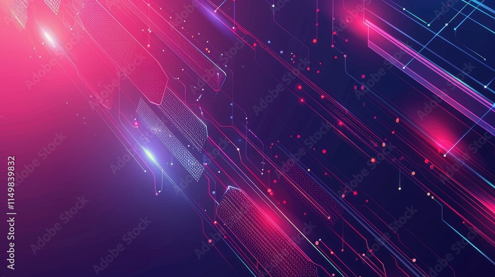 Poster abstract digital background with vibrant lines and glowing elements.