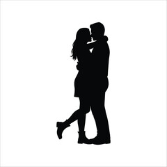 Couple lovers romantic moment silhouette illustration