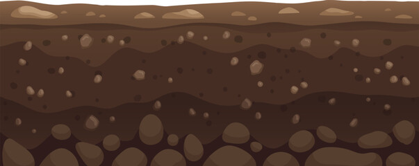 Seamless ground layers showing different textures of soil and rocks underground, useful for illustrating the composition of terrain for educational purposes