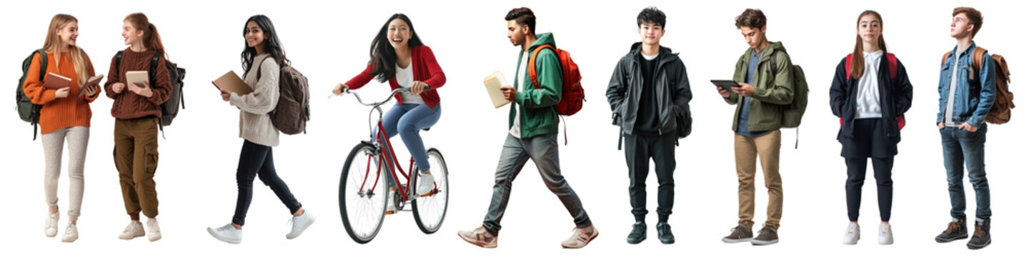 PNG Diverse students commuting outdoors, element set on transparent background