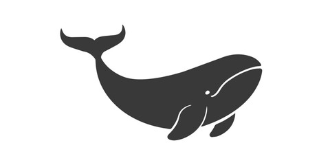 Black vector silhouette illustration of a whale in a flat minimalist style