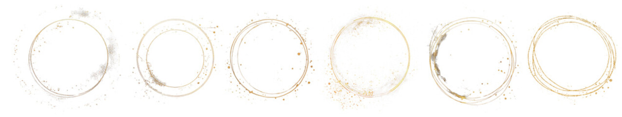 PNG Golden circular glitter frames, element set on transparent background