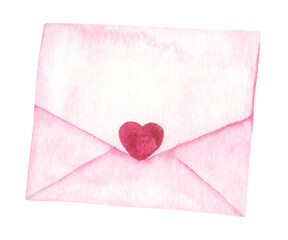 Hand-painted watercolor illustration of a love letter. Watercolor illustration in a naive style of a love message. For Valentine's Day and any themed holidays.