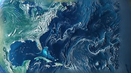North america and the gulf stream are visible in a detailed satellite image of earth, generating a huge amount of data for climate change analysis and weather forecasting