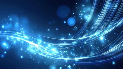 Obraz premium Abstract Blue Glowing Waves with Sparkling Lights Digital Art Background Wallpaper