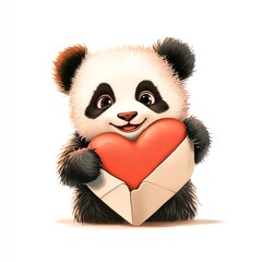 Fototapeta premium Adorable panda holding a heart-shaped envelope, symbolizing love and friendship.