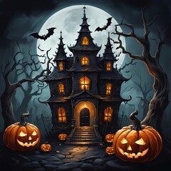 Terrifying Halloween Night with Glowing Pumpkins