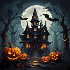 Dark Gothic Mansion with Halloween Decor